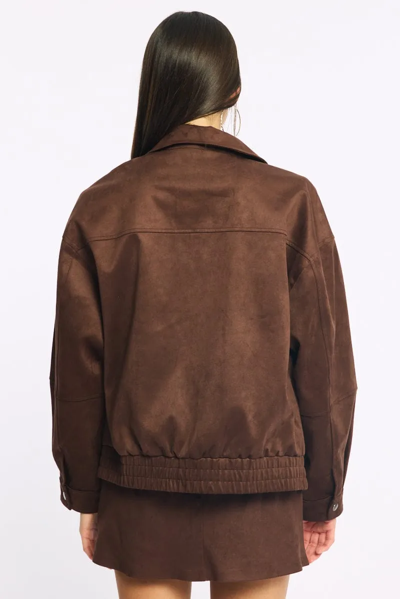 Brown Bomber Jacket Suede sold by Ally Fashion product image thumbnail 5