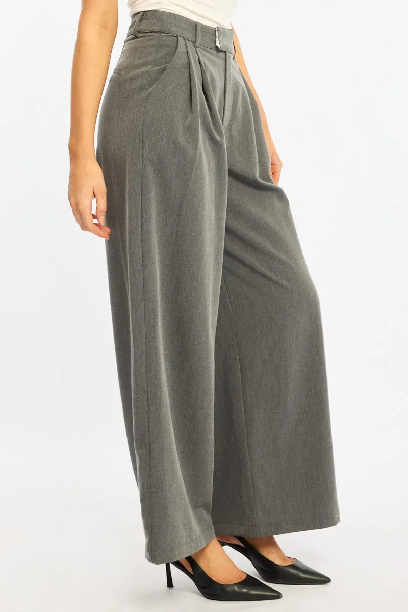 Grey Wide Leg Pants Mid Rise Tailoring sold by Ally Fashion product image thumbnail 3