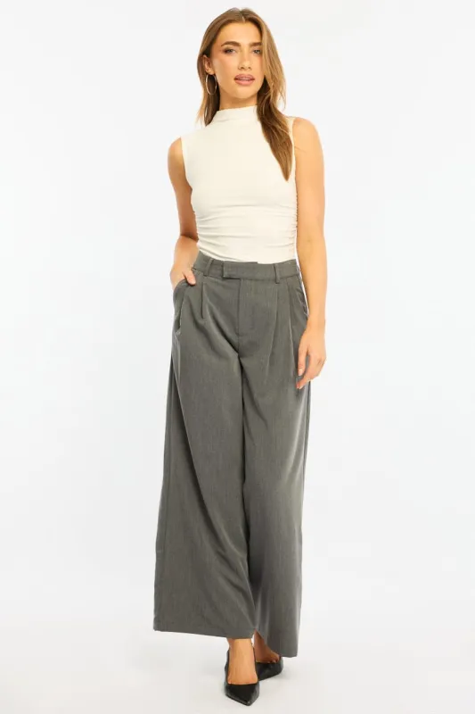Grey Wide Leg Pants Mid Rise Tailoring sold by Ally Fashion