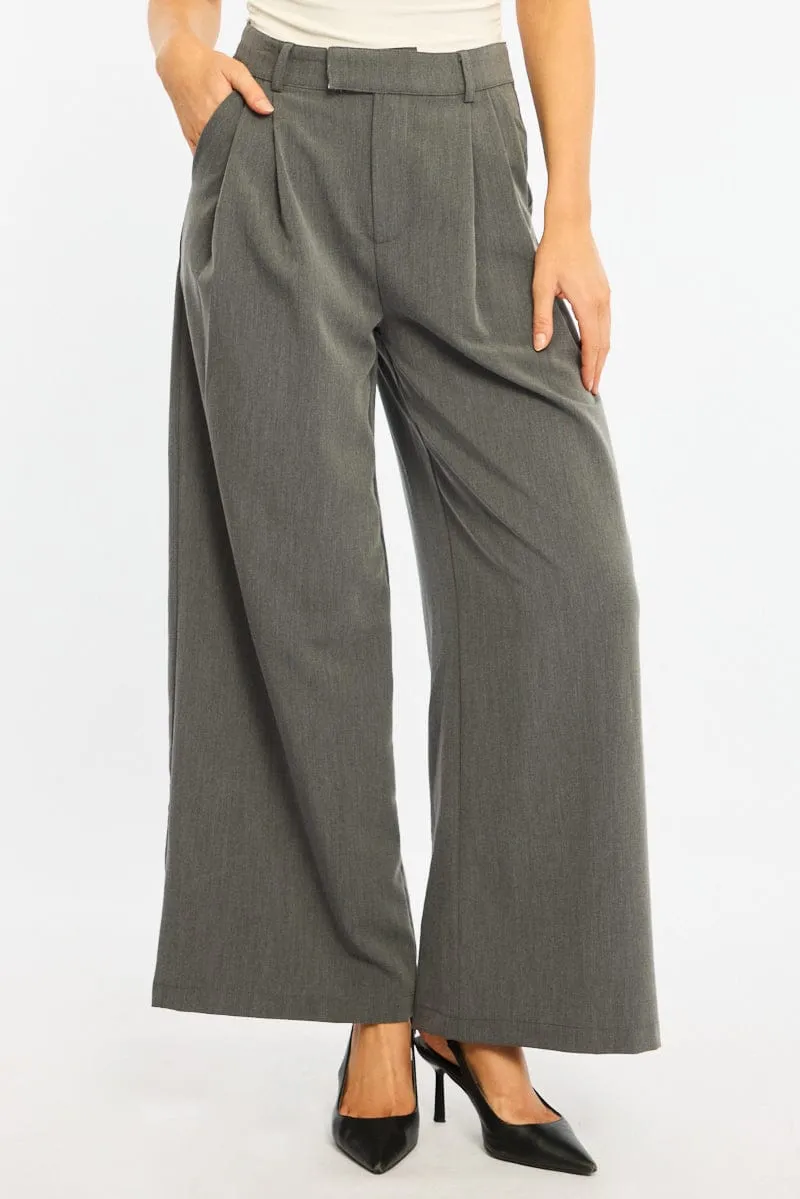 Grey Wide Leg Pants Mid Rise Tailoring sold by Ally Fashion product image thumbnail 2