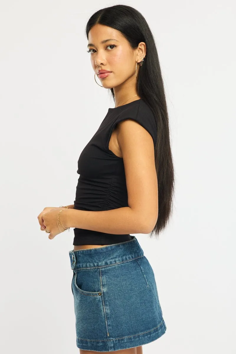 Black Ruched Cap Sleeve Tee sold by Ally Fashion product image thumbnail 3