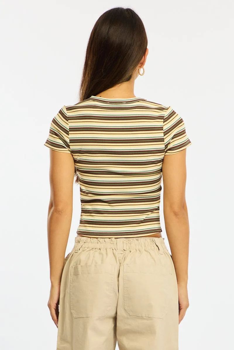 Yellow Stripe Button Front Top Short Sleeve sold by Ally Fashion product image thumbnail 5