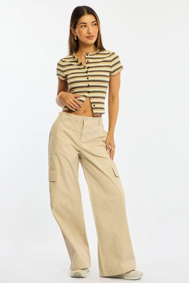 Yellow Stripe Button Front Top Short Sleeve sold by Ally Fashion product image thumbnail 2