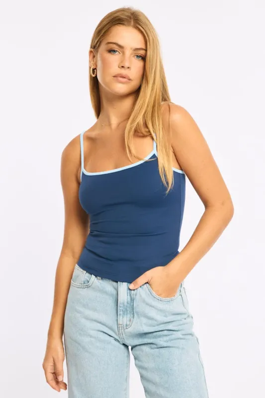 Blue Scoop Neck Singlet Tank Top sold by Ally Fashion