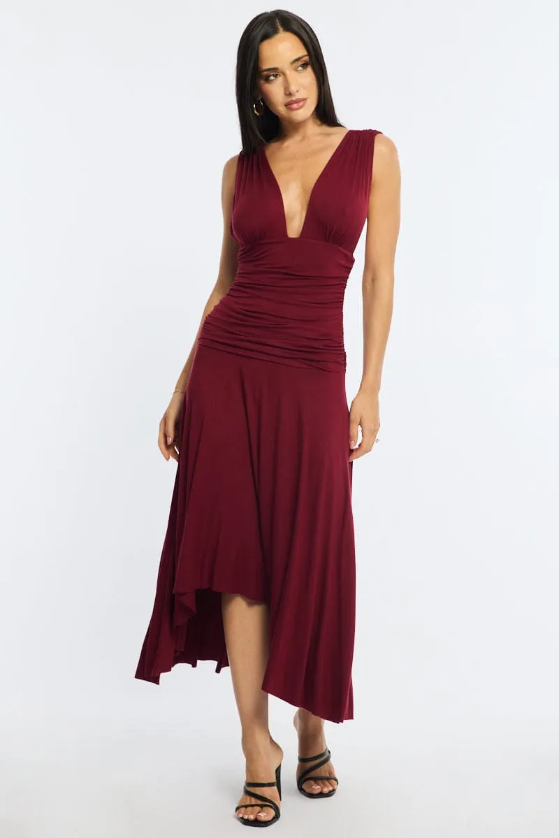 Red Midi Dress Hanky Hem sold by Ally Fashion