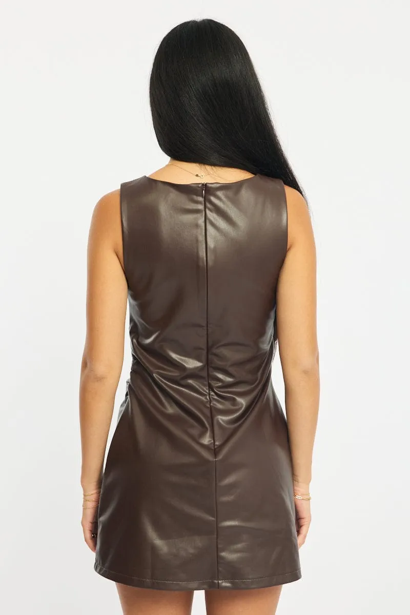 Brown Mini Dress Round Neck sold by Ally Fashion product image thumbnail 4