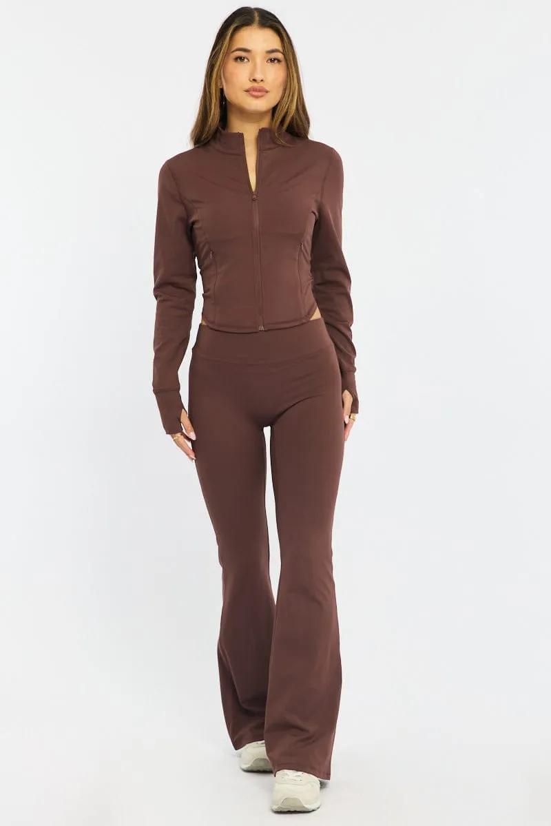 Brown Active Flare Leg Pants sold by Ally Fashion product image thumbnail 3