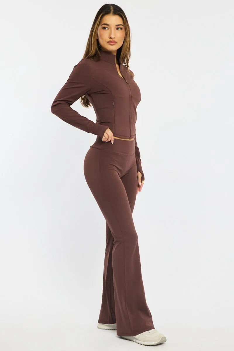 Brown Active Flare Leg Pants sold by Ally Fashion product image thumbnail 4