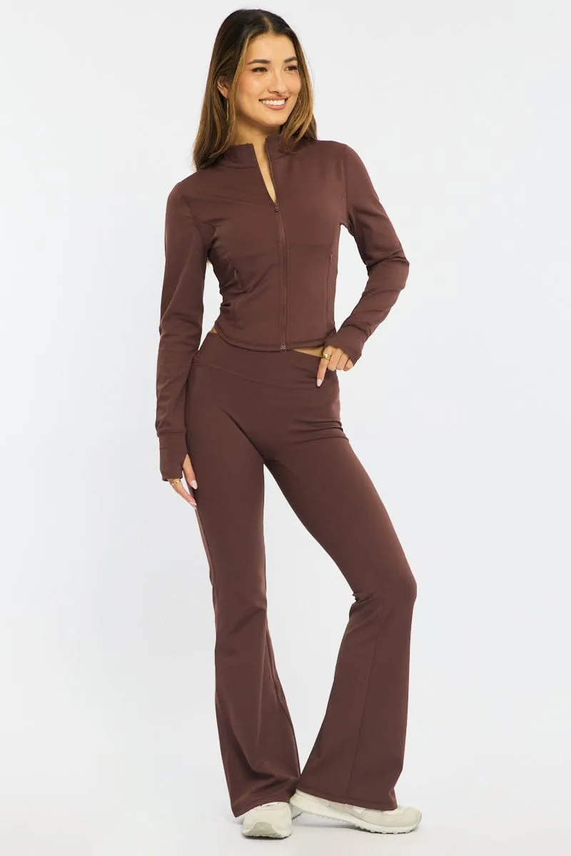 Brown Active Flare Leg Pants sold by Ally Fashion