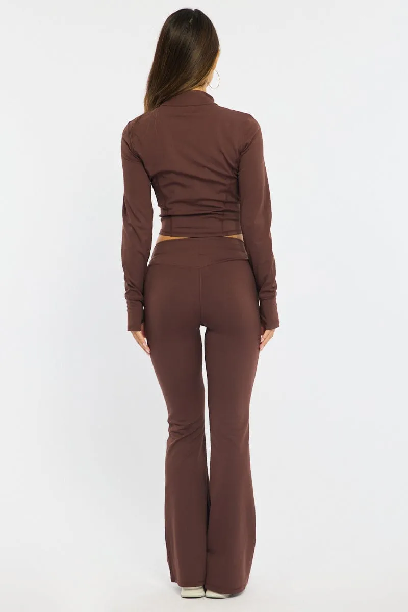 Brown Active Flare Leg Pants sold by Ally Fashion product image thumbnail 5