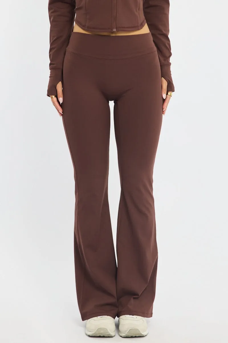 Brown Active Flare Leg Pants sold by Ally Fashion product image thumbnail 2