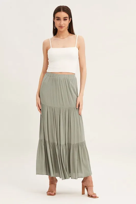 Green Cheesecloth Tiered Maxi Skirt sold by Ally Fashion