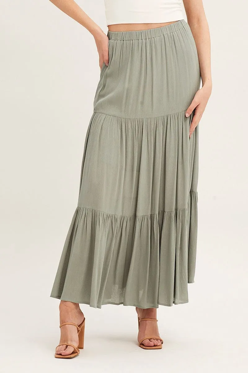 Green Cheesecloth Tiered Maxi Skirt sold by Ally Fashion product image thumbnail 2
