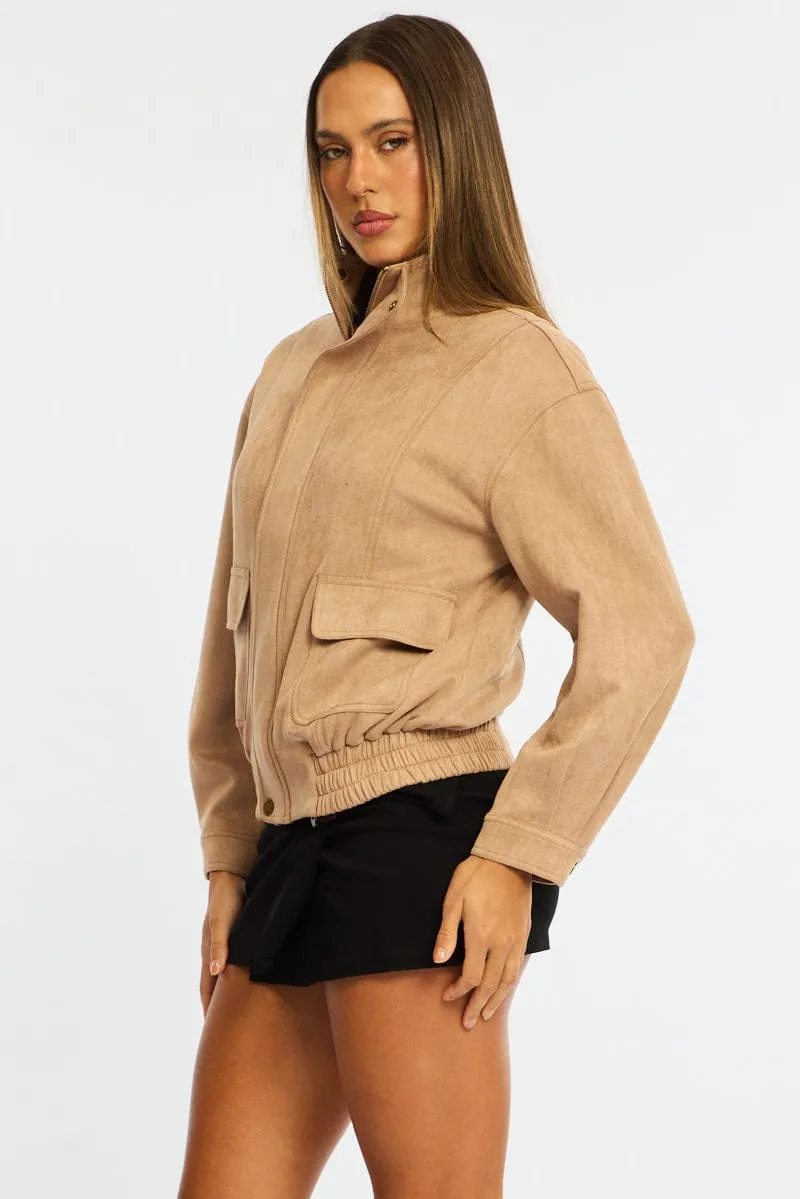 Beige Bomber Jacket Suede sold by Ally Fashion product image thumbnail 4