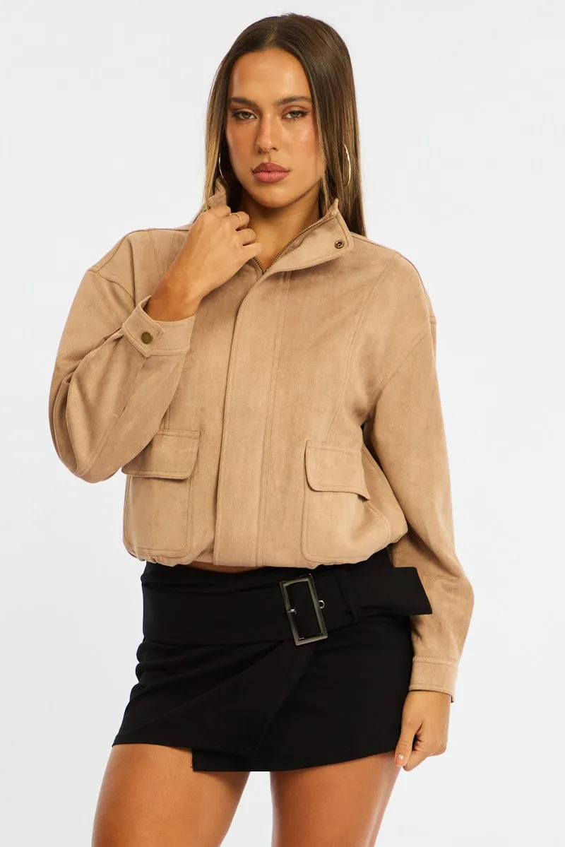 Beige Bomber Jacket Suede sold by Ally Fashion product image thumbnail 3