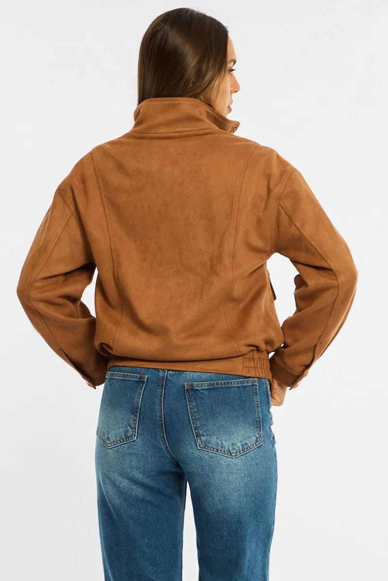 Brown Bomber Jacket Suede sold by Ally Fashion product image thumbnail 5