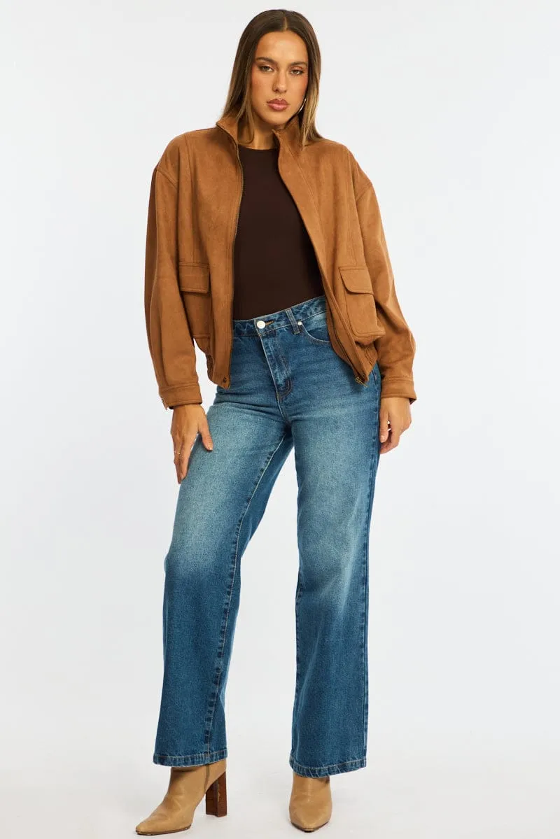 Brown Bomber Jacket Suede sold by Ally Fashion product image thumbnail 2