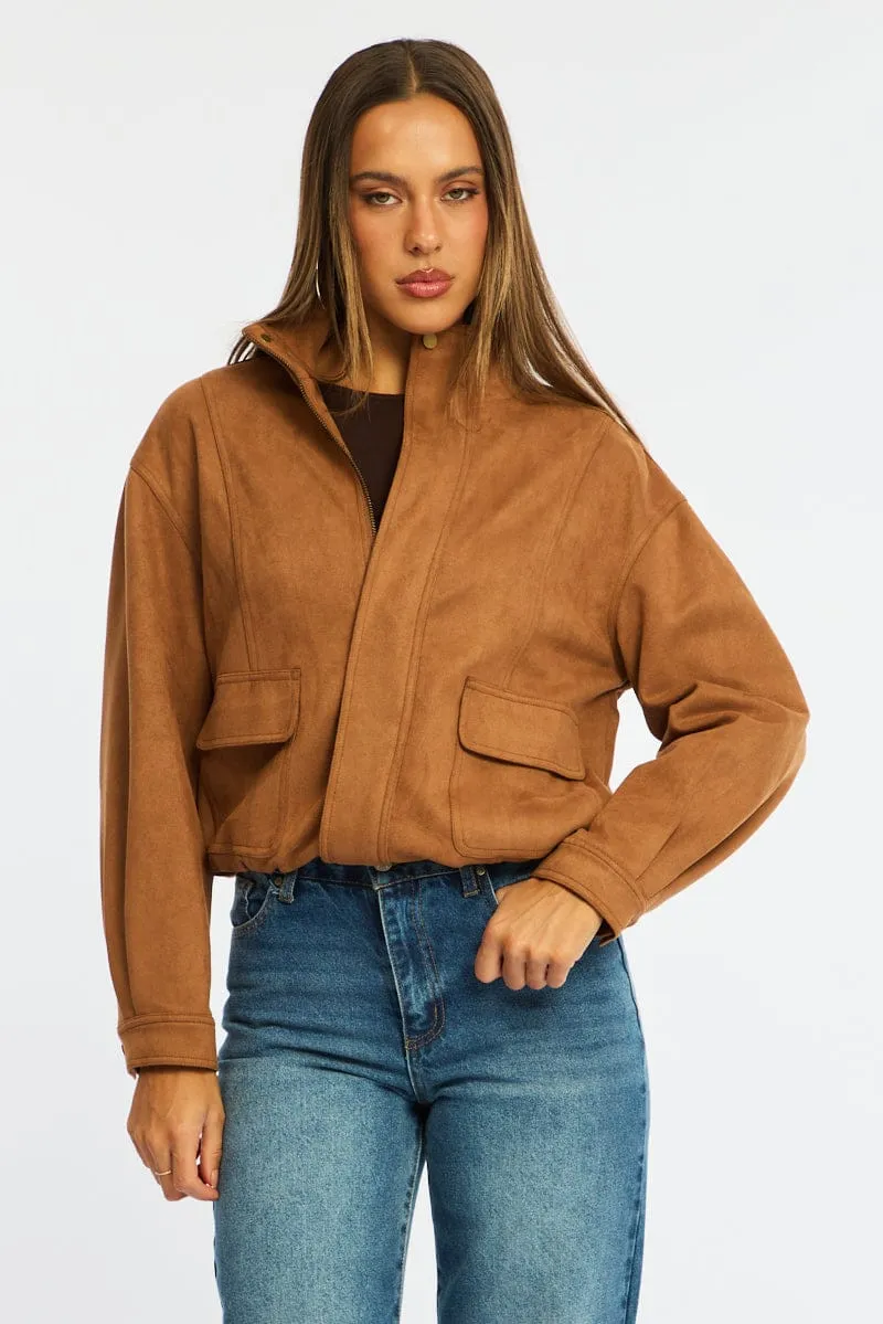 Brown Bomber Jacket Suede sold by Ally Fashion product image thumbnail 3