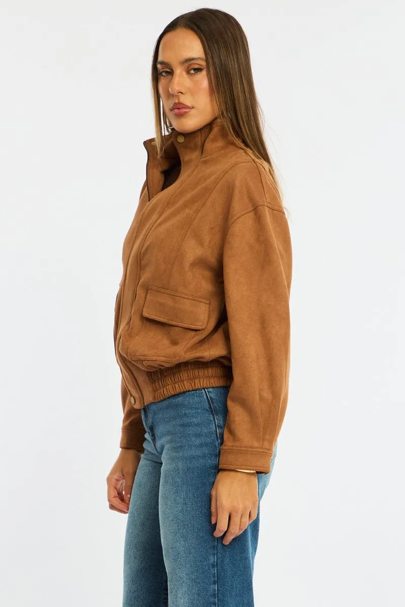 Brown Bomber Jacket Suede sold by Ally Fashion product image thumbnail 4