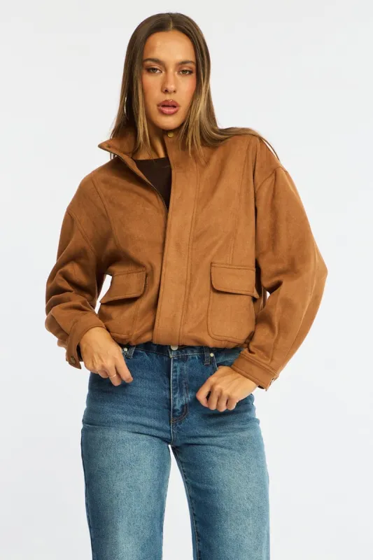 Brown Bomber Jacket Suede made by Ally Fashion