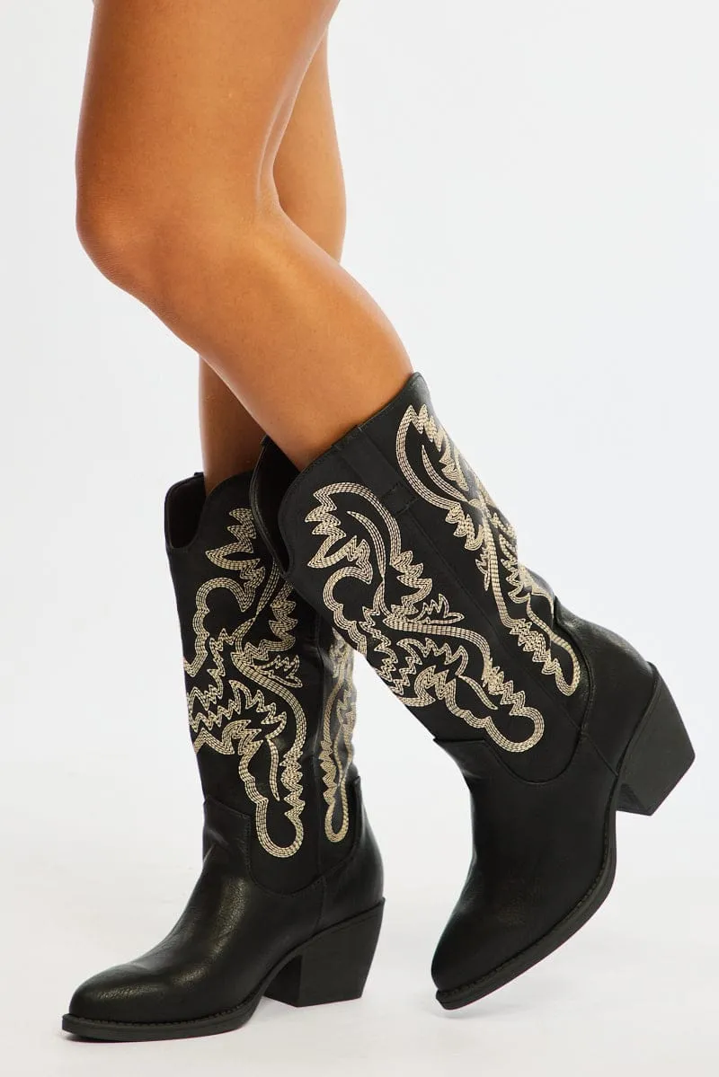 Black Embroidered Western Cowboy Boots sold by Ally Fashion product image thumbnail 3