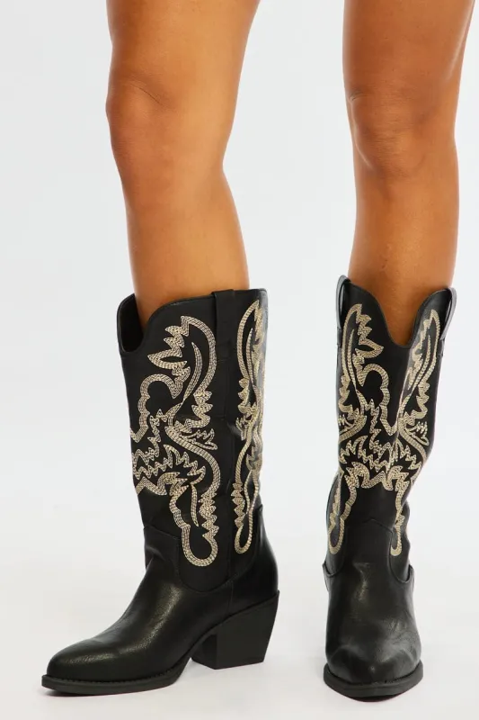 Black Embroidered Western Cowboy Boots sold by Ally Fashion