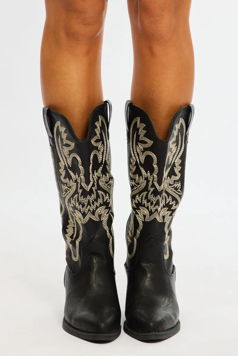 Black Embroidered Western Cowboy Boots sold by Ally Fashion product image thumbnail 2