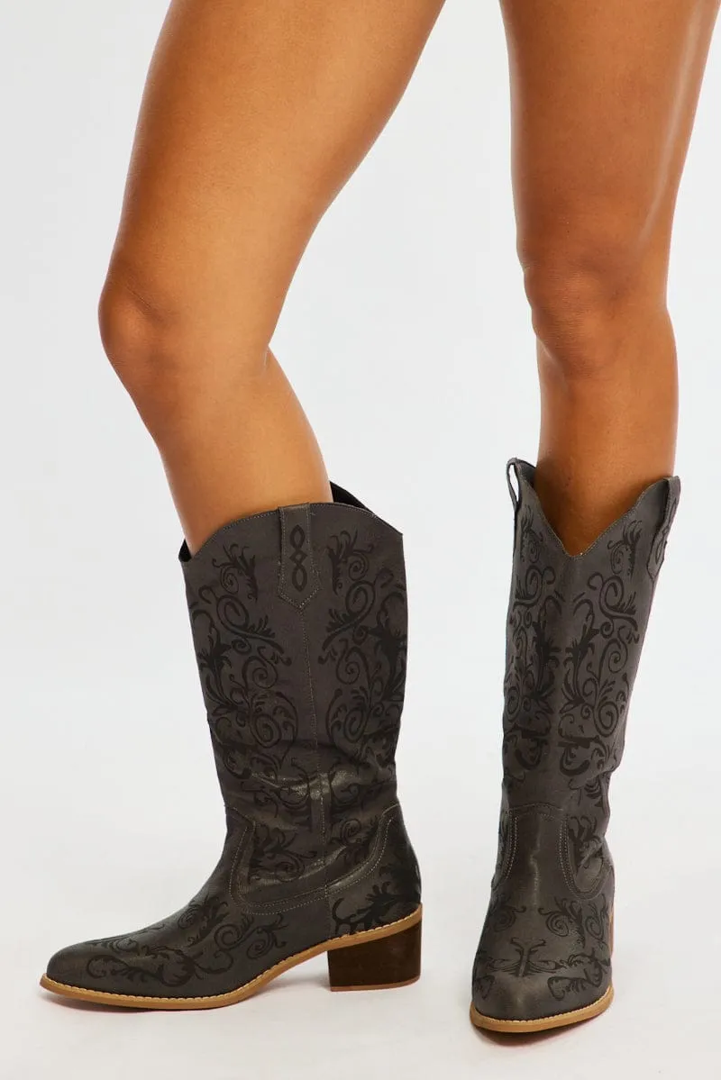 Grey Western Cowboy Boots sold by Ally Fashion