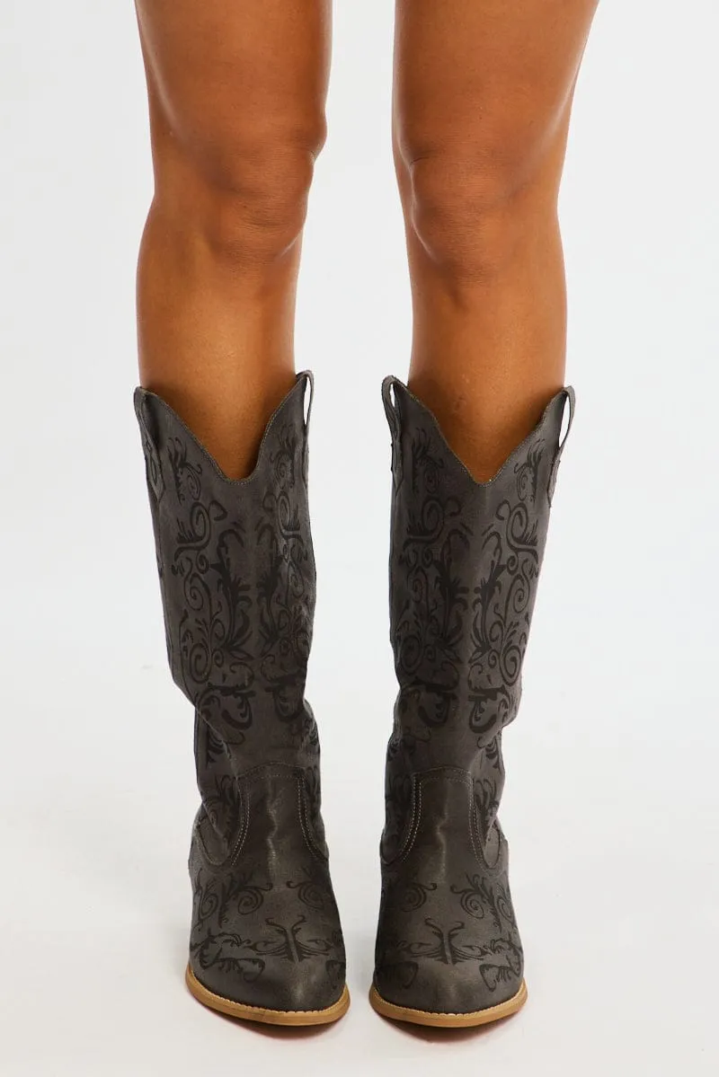 Grey Western Cowboy Boots sold by Ally Fashion product image thumbnail 2