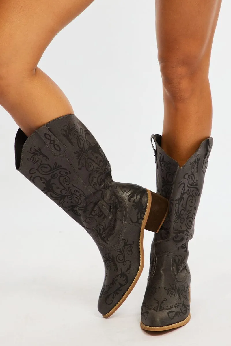 Grey Western Cowboy Boots sold by Ally Fashion product image thumbnail 3