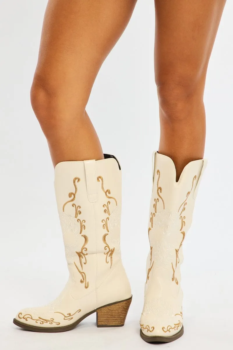 White Embroidered Western Cowboy Boots sold by Ally Fashion product image thumbnail 3