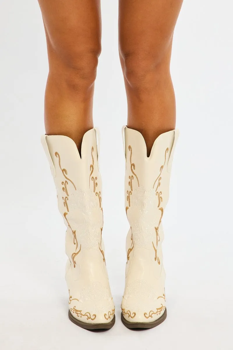 White Embroidered Western Cowboy Boots sold by Ally Fashion product image thumbnail 2