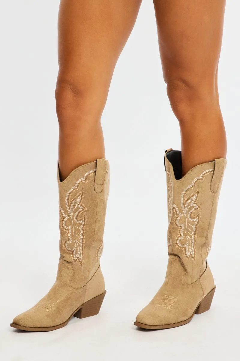 Beige Embroidered Western Cowboy Boots sold by Ally Fashion product image thumbnail 3
