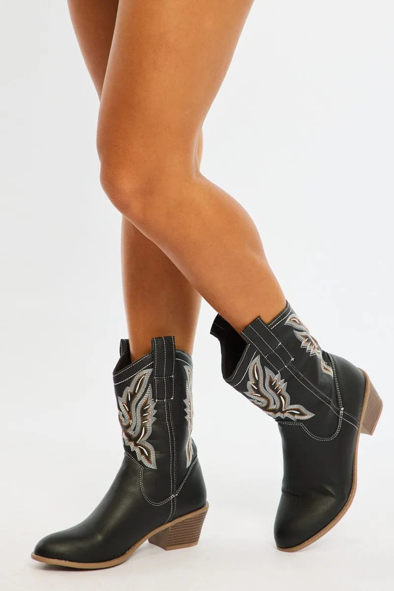 Black Embroidered Western Cowboy Boots sold by Ally Fashion product image thumbnail 3