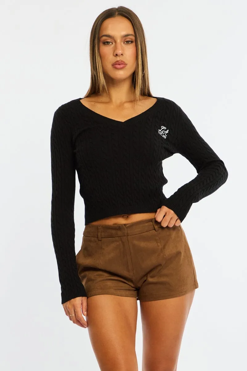 Black Cable Knit Top V-neck Embroidered Detail sold by Ally Fashion product image thumbnail 3