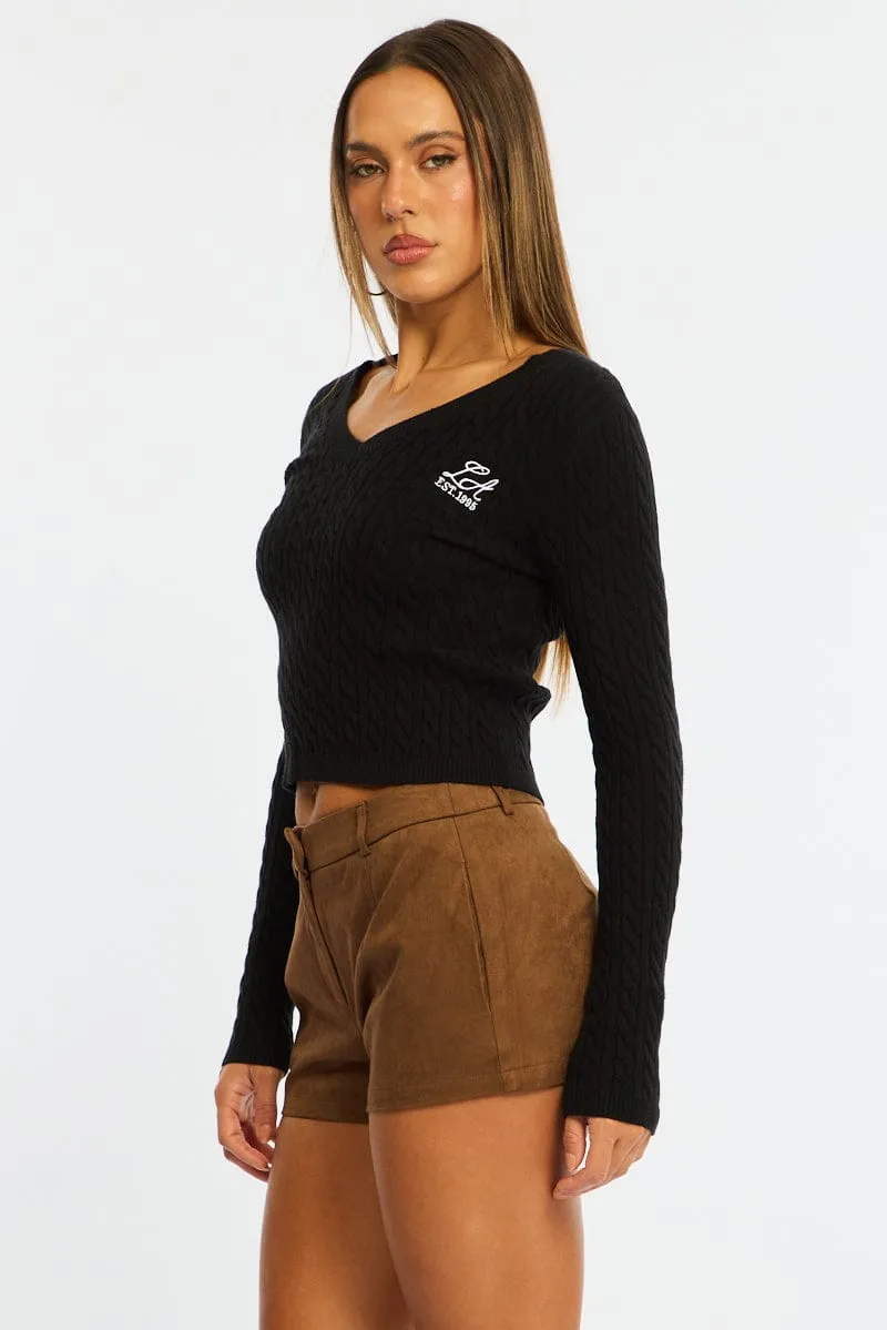 Black Cable Knit Top V-neck Embroidered Detail sold by Ally Fashion product image thumbnail 4