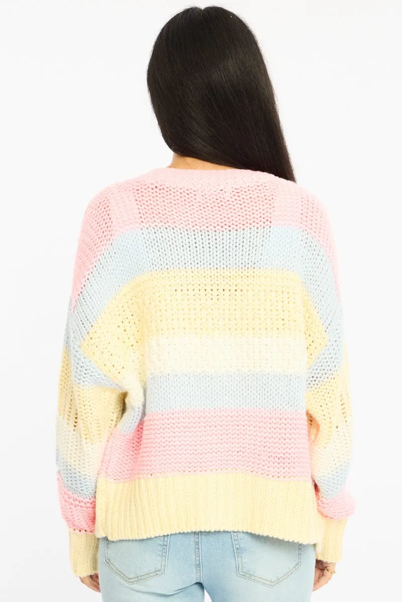 Blue Stripe Oversized Knit Cardigan Long Sleeve sold by Ally Fashion product image thumbnail 4