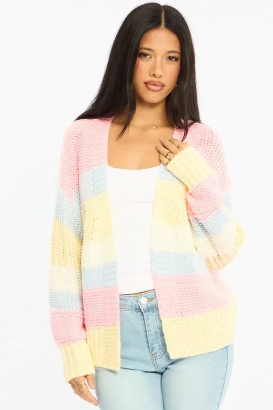Blue Stripe Oversized Knit Cardigan Long Sleeve made by Ally Fashion
