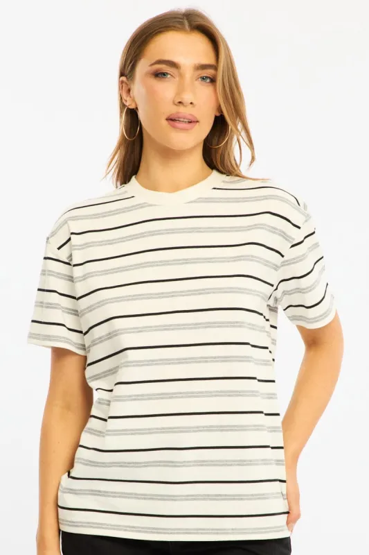 White Stripe Short Sleeve Oversized Stripe Tshirt made by Ally Fashion