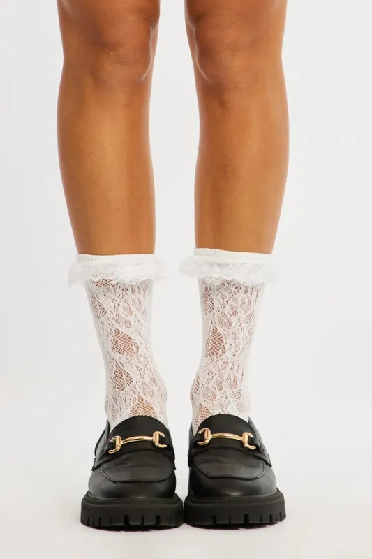 White Lace Knee High Socks made by Ally Fashion