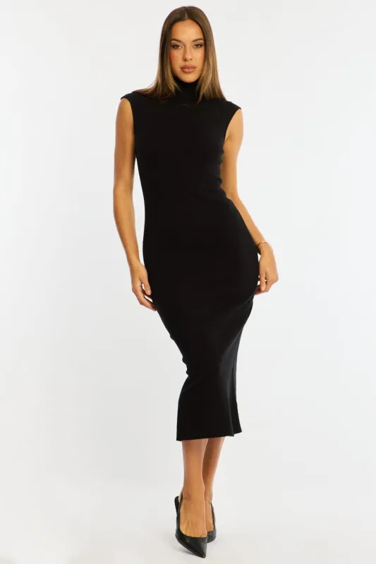 Black Knit Dress Midi made by Ally Fashion