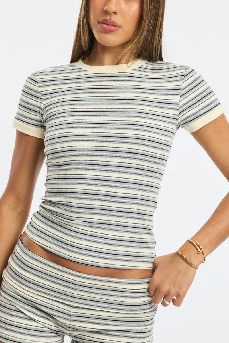 Grey Stripe Stripe Short Sleeve T-shirt sold by Ally Fashion product image thumbnail 5