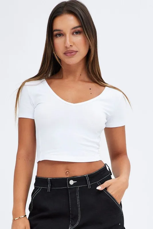 White Corset Detail T shirt Short sleeve Scoop neck sold by Ally Fashion