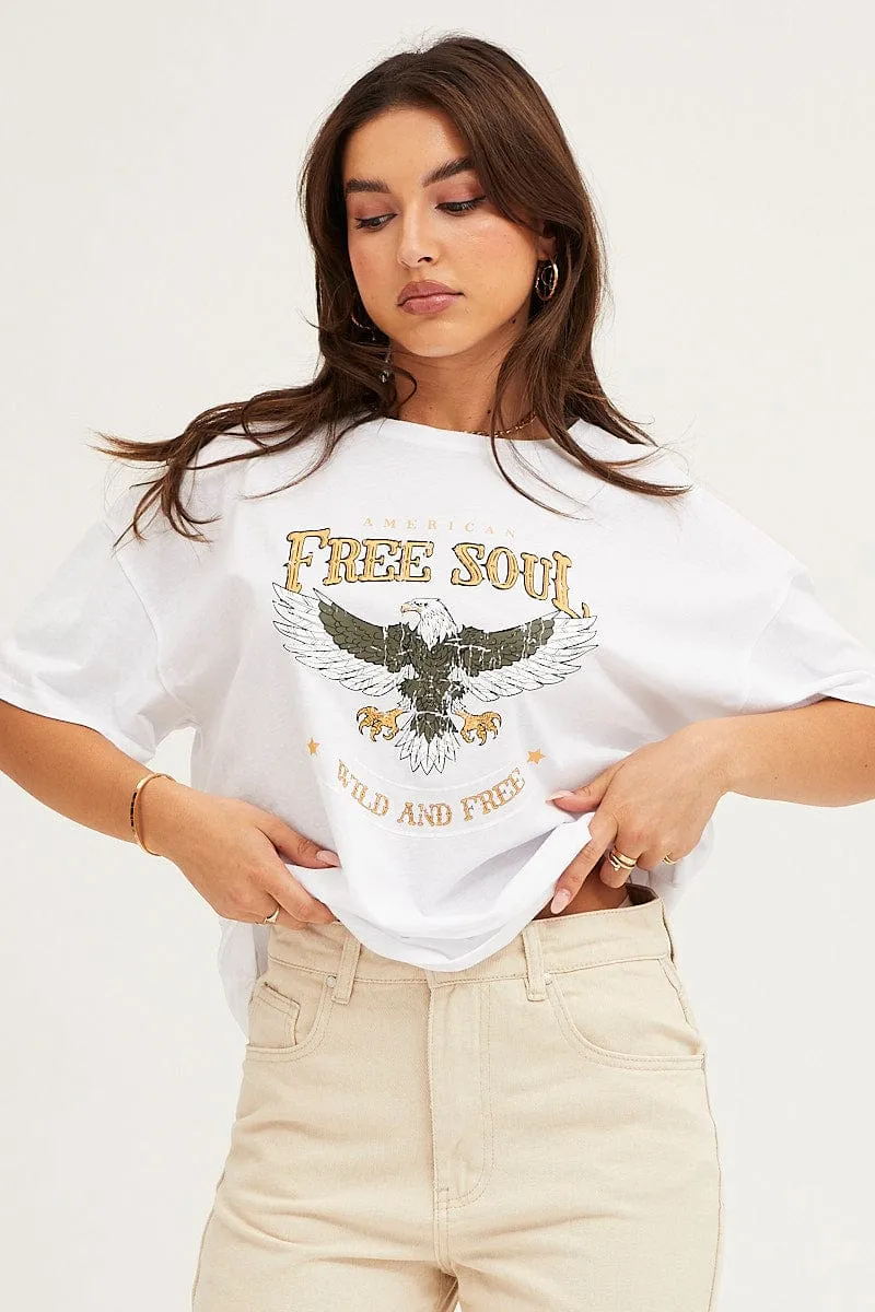 White Graphic T Shirt Short Sleeve Crew Neck sold by Ally Fashion product image thumbnail 3