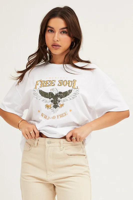 White Graphic T Shirt Short Sleeve Crew Neck made by Ally Fashion