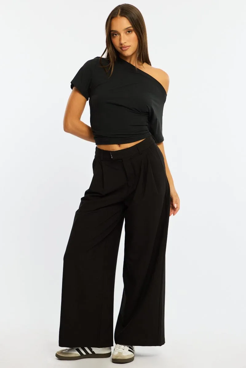 Black Wide Leg Pants Mid Rise Tailoring sold by Ally Fashion