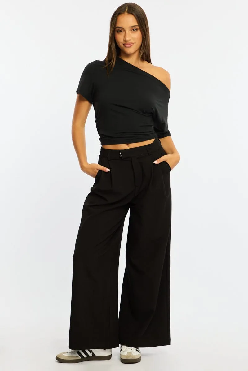 Black Wide Leg Pants Mid Rise Tailoring sold by Ally Fashion product image thumbnail 3