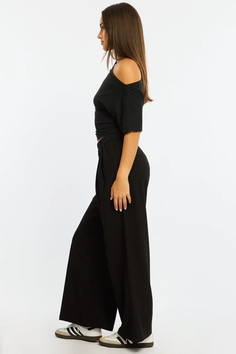 Black Wide Leg Pants Mid Rise Tailoring sold by Ally Fashion product image thumbnail 4