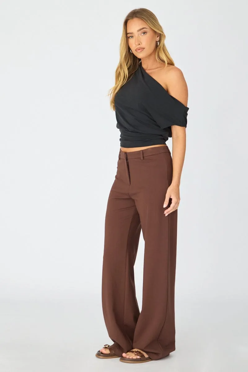 Brown Straight Leg Pants Ponte sold by Ally Fashion product image thumbnail 4