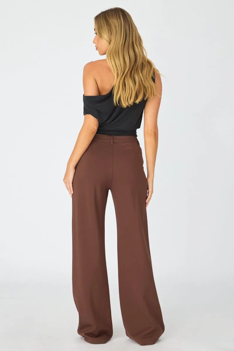 Brown Straight Leg Pants Ponte sold by Ally Fashion product image thumbnail 5